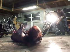 Find-Best-Videos.com presents: Biker girl hogtied in the garage
