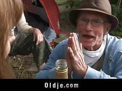 Find-Best-Videos.com presents: 2 old vagabonds fucking young girl in the woods