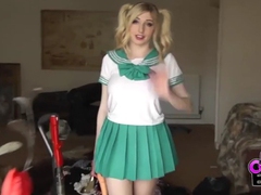 Find-Best-Videos.com presents: Costume babe in a miniskirt fucks a toy outdoors