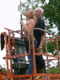 Find-Best-Videos.com presents: Dirty old senior bangs a teenage hottie in his boom lift