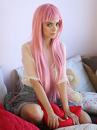 Find-Best-Videos.com presents: Teen sweetheart with a long pink hair gets nude and flashes her gorgeous breasts and pussy