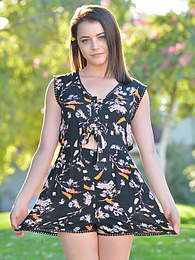 Find-Best-Videos.com presents: Svelte american dark-haired teen Kylie Quinn in shorts toys her twat outdoor