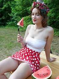 Find-Best-Videos.com presents: Nice belarusian stunner Rokki removes all clothes on a blanket in a backyard