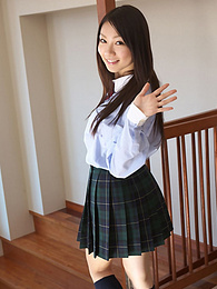 Find-Best-Videos.com presents: Asian schoolgirl Tomoyo Hoshino strips to stockings and poses outdoors