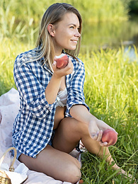 Find-Best-Videos.com presents: Skinny blonde Paulina gets naked on a blanket in a field of wheat